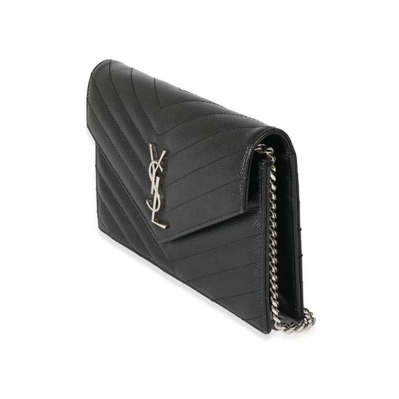 Saint Laurent Black Grain De Poudre Envelope Chain Wallet - Picture 2 of 8